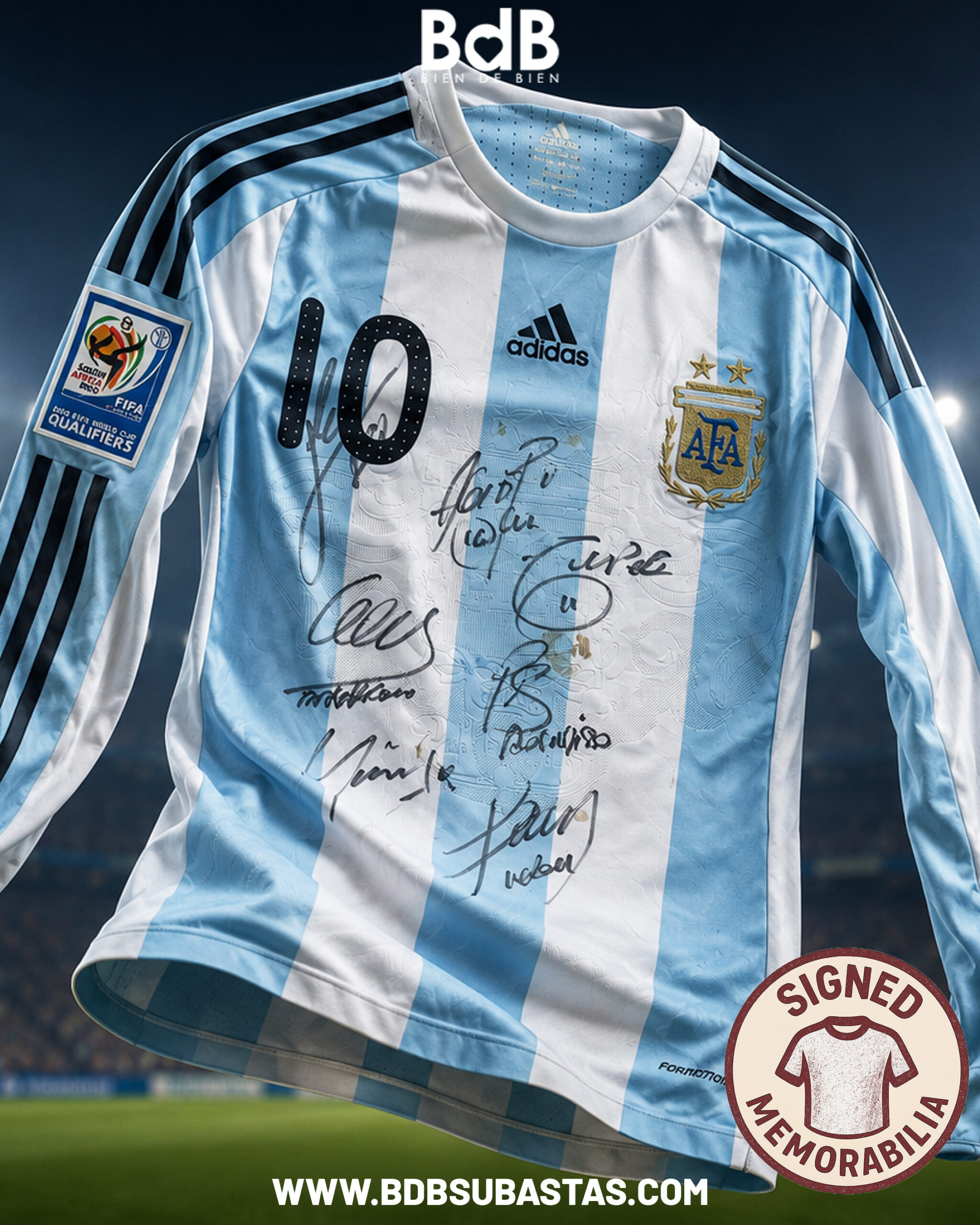 Argentina 2010 con firma de Messi y parte del plantel (subasta en dólares)