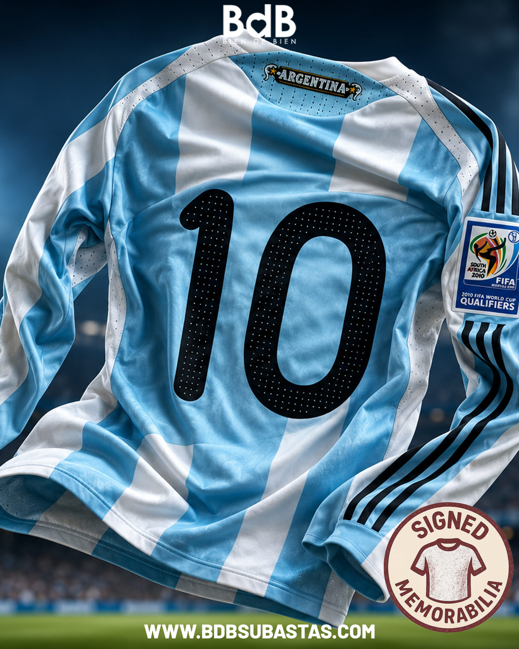Argentina 2010 con firma de Messi y parte del plantel (subasta en dólares) - Imagen 3
